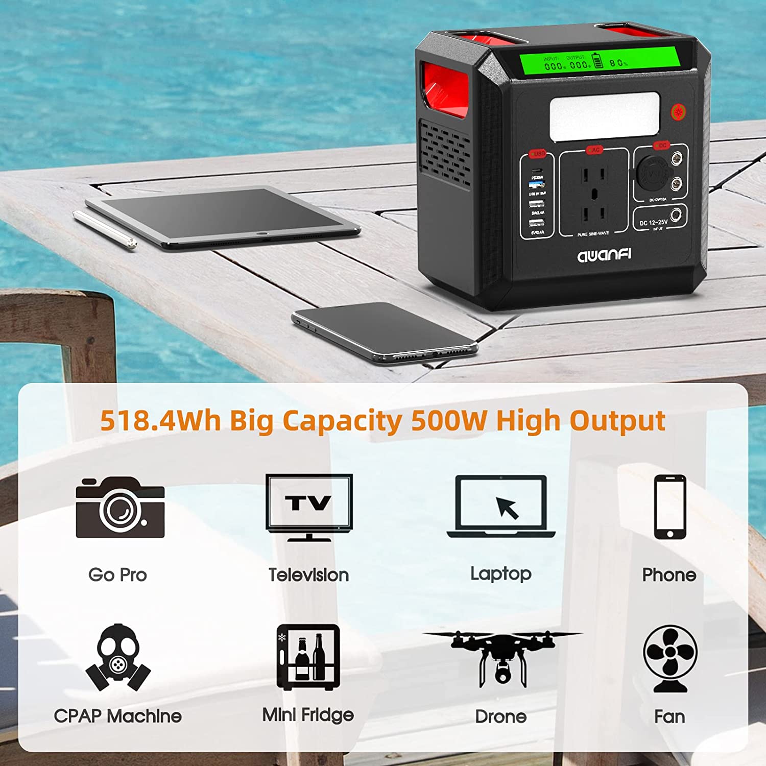 Portable Power Station 518Wh